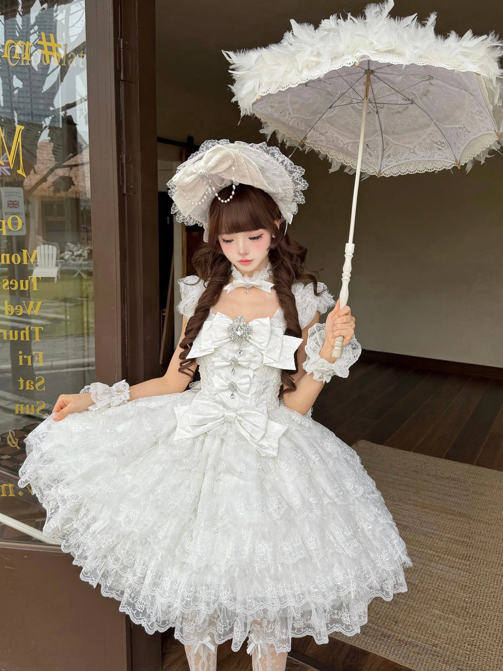 Snow Feather - Wedding Sweet Lolita JSK Dress, Multi-layered Lace Skirt - image 1