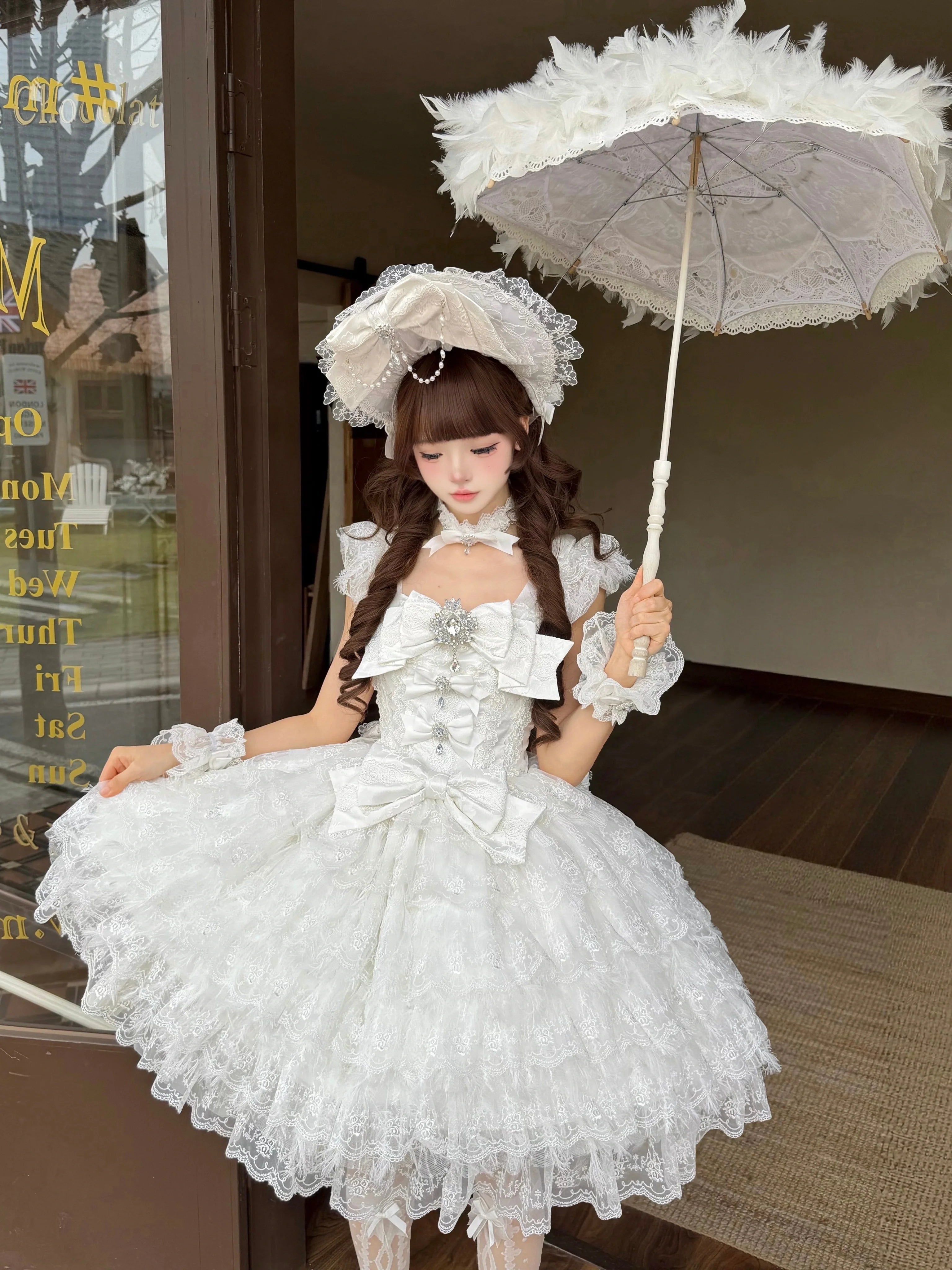 Snow Feather - Wedding Sweet Lolita JSK Dress, Multi-layered Lace Skirt - image 1