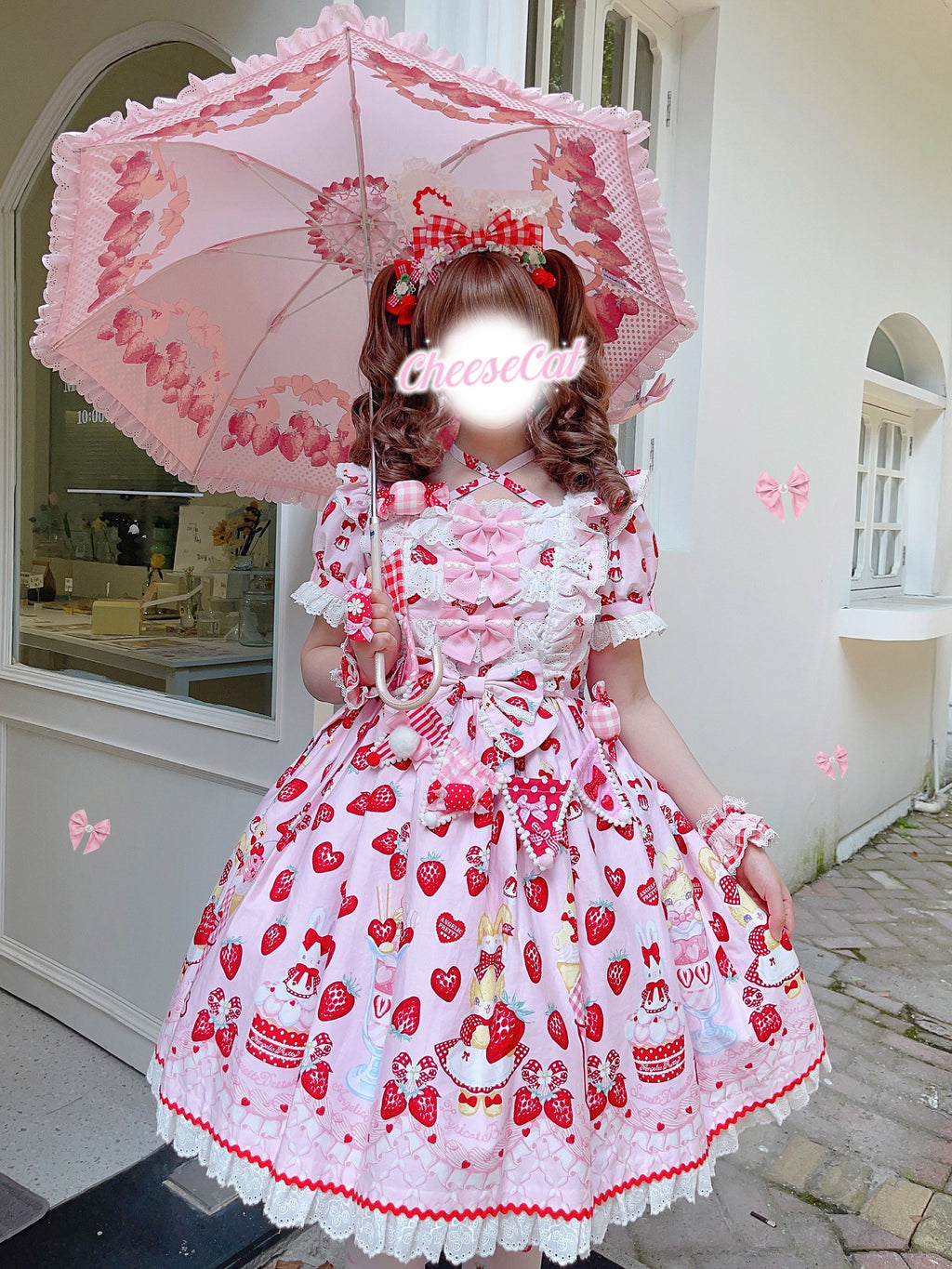 Cheese Cat - Sweet and Playful Strawberry Gingham Lace Cuffs - image 11