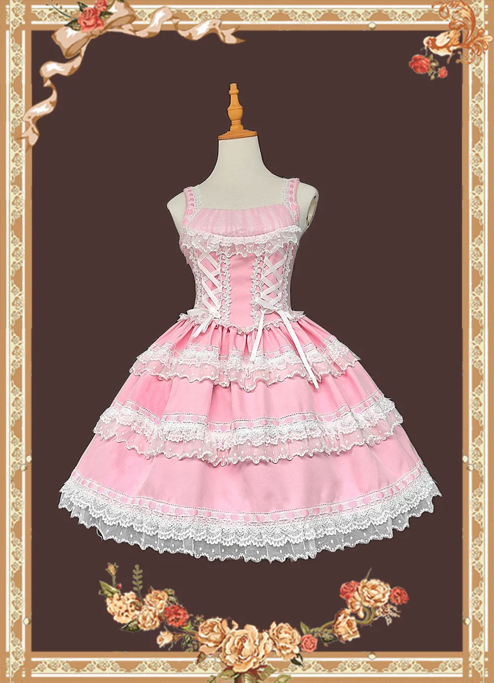Mirror Doll - Old School Lolita Tiered Hem JSK with Polka Dot Lace and Accessories - image 2