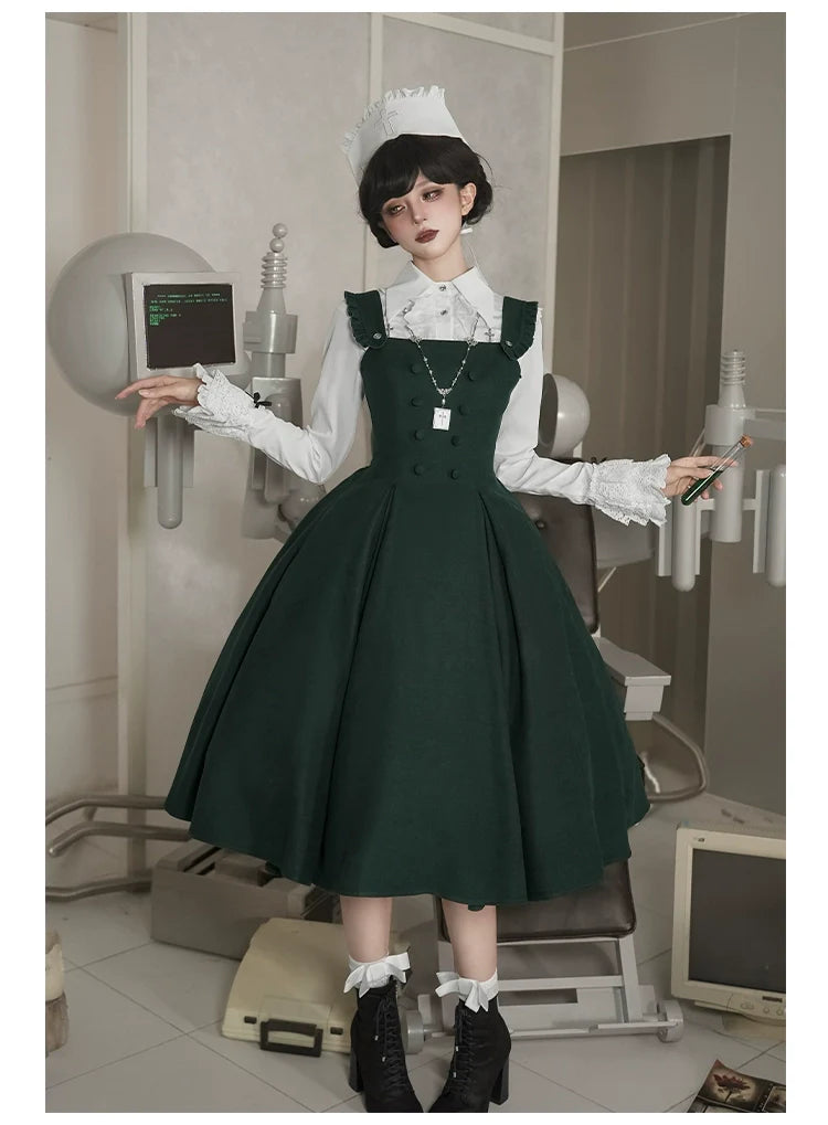 Abyss Clinic - Gothic Lolita Green Dress Set, Embroidery Accent - image 33