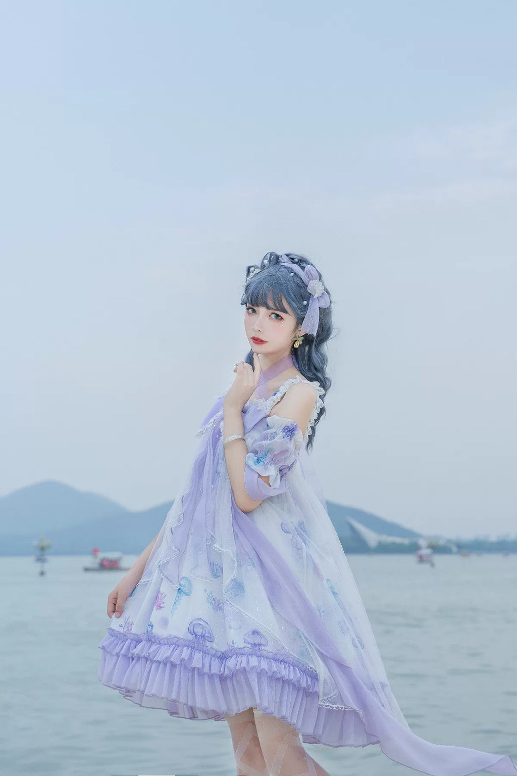 Coral Jellyfish - Sweet Lolita High-waist JSK Dress, Jellyfish & Coral Print and Accessories - image 43
