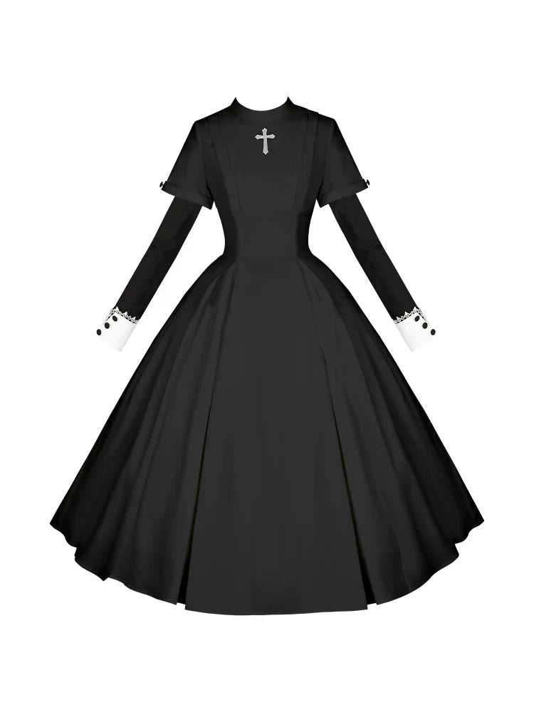 Nihil - Gothic Nun Lolita OP Dress, Irregular Hem Cape and Accessories - image 54