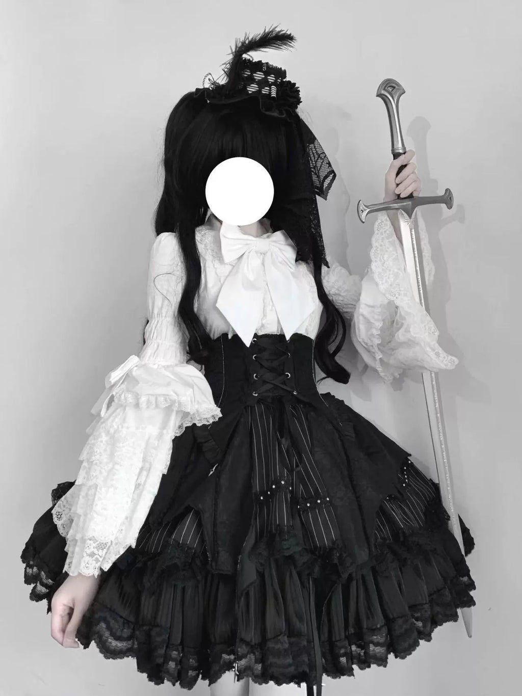 Trace Bone Black Gothic Lolita Skirt and Waist Cincher Set - image 7