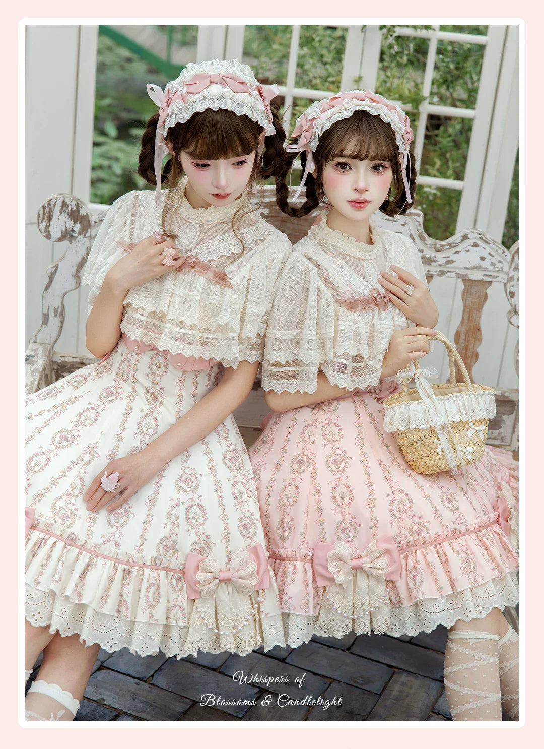 Whispers of Blossoms & Candlelight - Sweet Lolita Floral Printed JSK Dress with Bows and Accessories - image 13