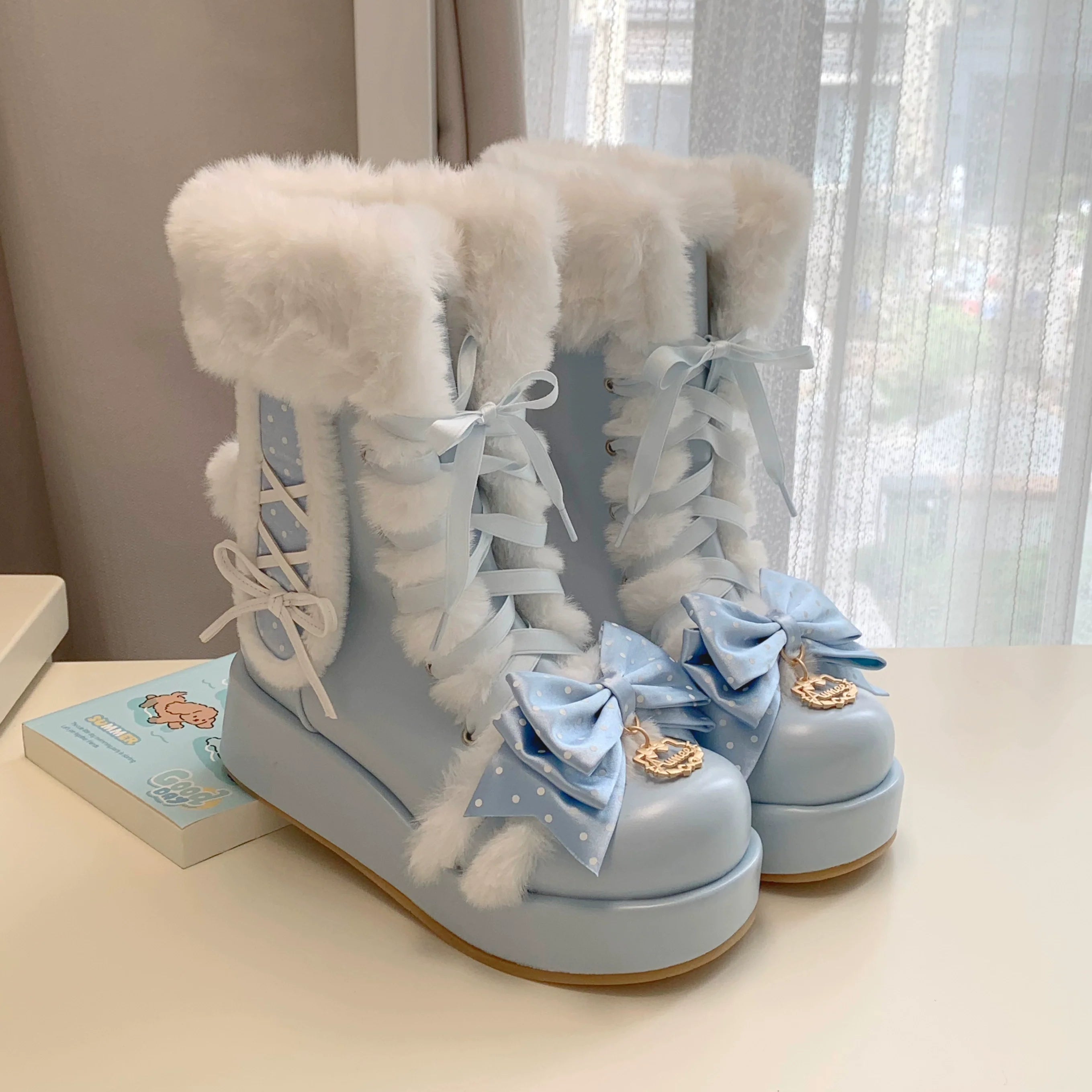 Cherry Snow Bunny Ears - Winter Sweet Lolita Boots, Bunny Ears - image 6
