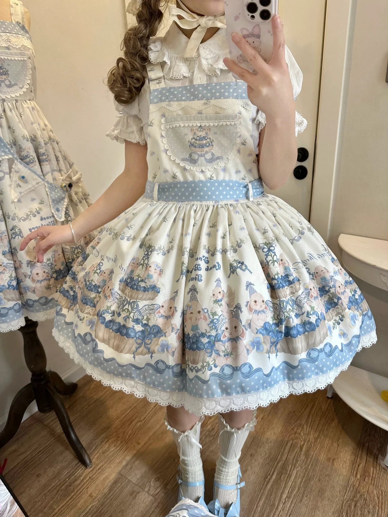 Blueberry Tart Party - Sweet Blue Lolita Salopette Dress Blueberry Tart Print JSK Dress and Accessories - image 7