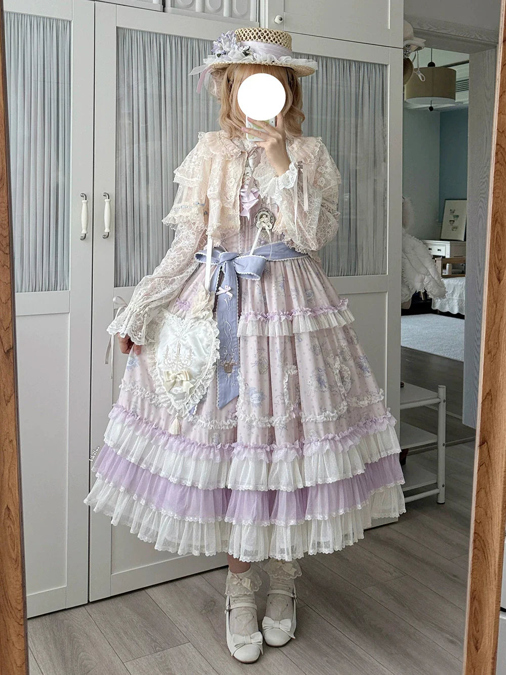 Bloom Lamb - Classic Lolita Embroidered JSK Dress, Tiered Hem - image 19