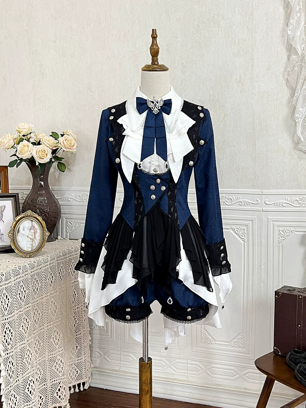 Chris' Son - Gothic Ouji Lolita Coat and Irregular Hem Dress Set - image 3