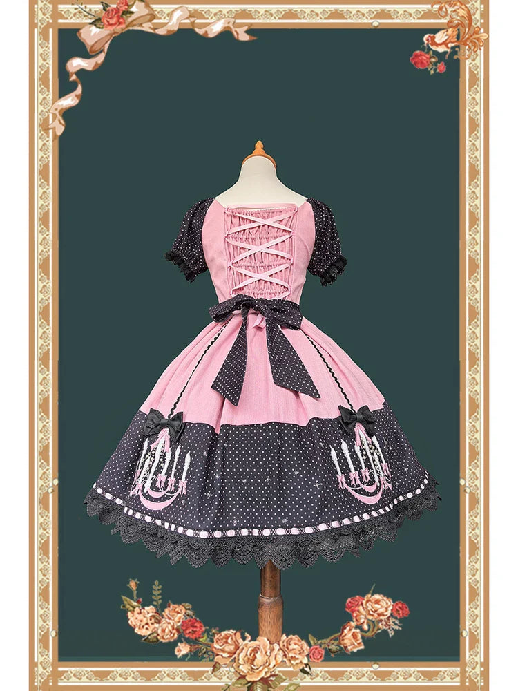 Chandelier - Old School Lolita OP Dress, Polka Dot, Chandelier Print and Accessories - image 8