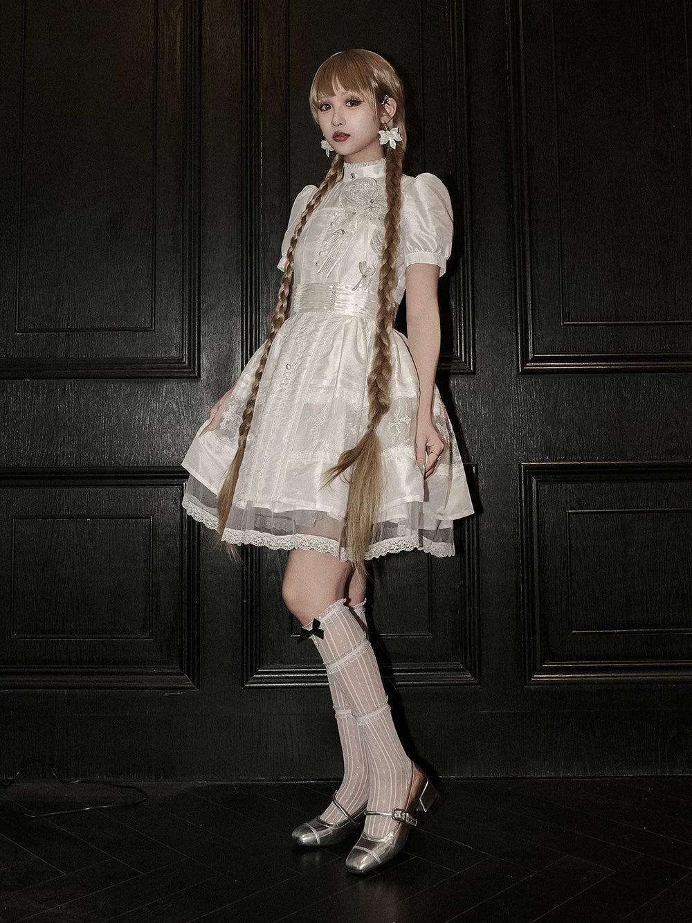 Ghost Orchid - Gothic Lolita OP Dress, Embroidered Cross - image 28
