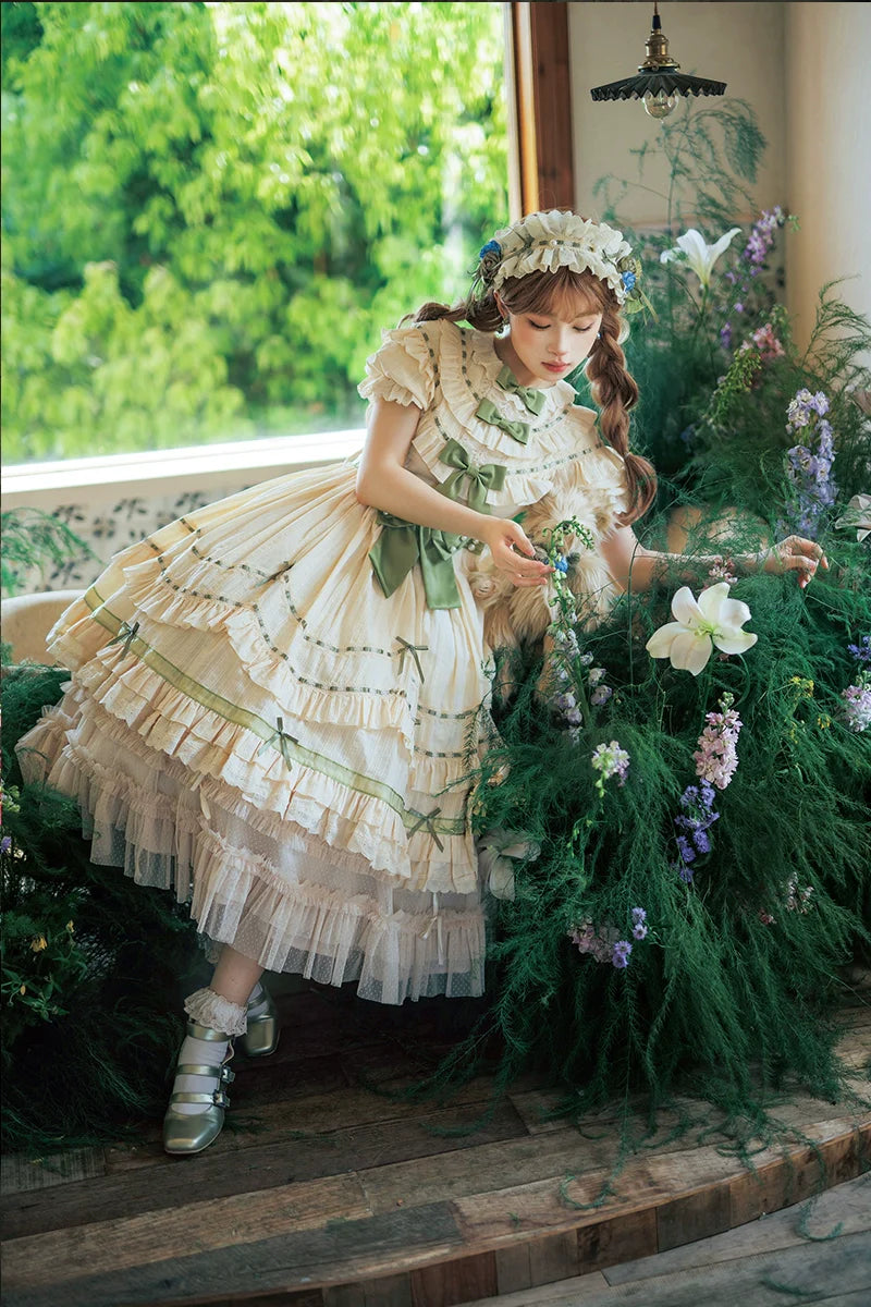 Lily of the Valley - Country Lolita OP Dress, Tiered Ruffles - image 3