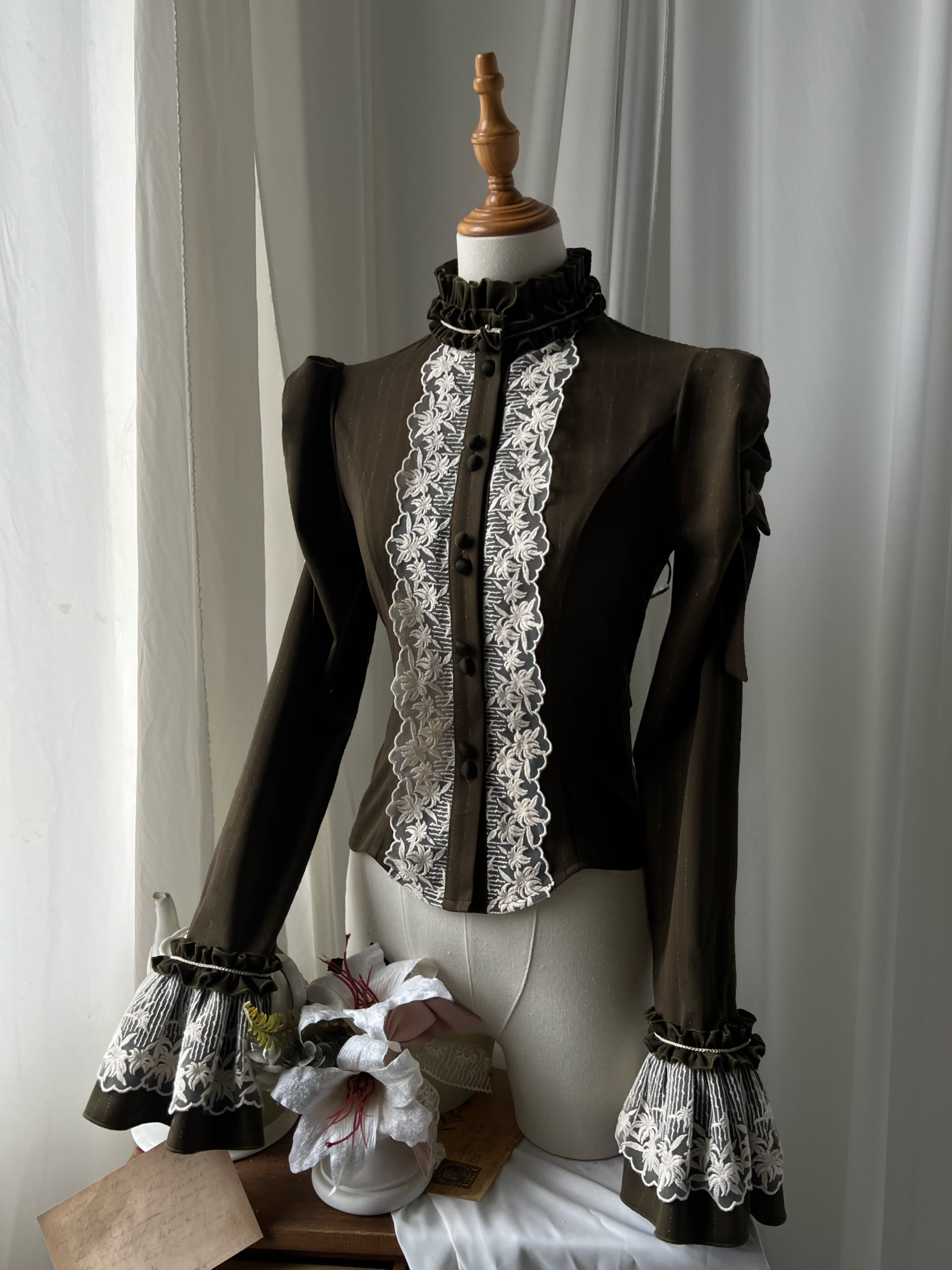 Embroidered Classic Lolita OP Dress, Lace Trim Shirt and Accessories - image 24
