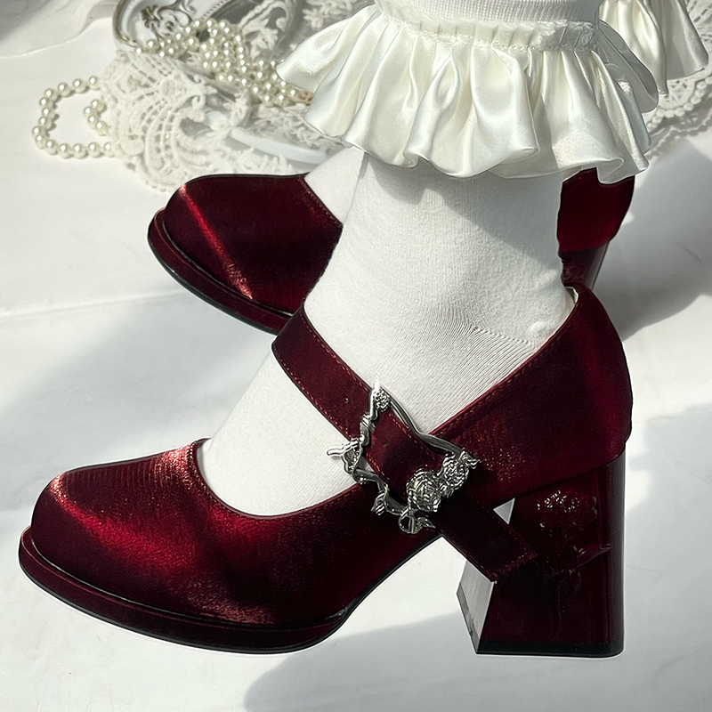 Wanxiang Cycle - Elegant Lolita Heels with Embossed Rose - image 12