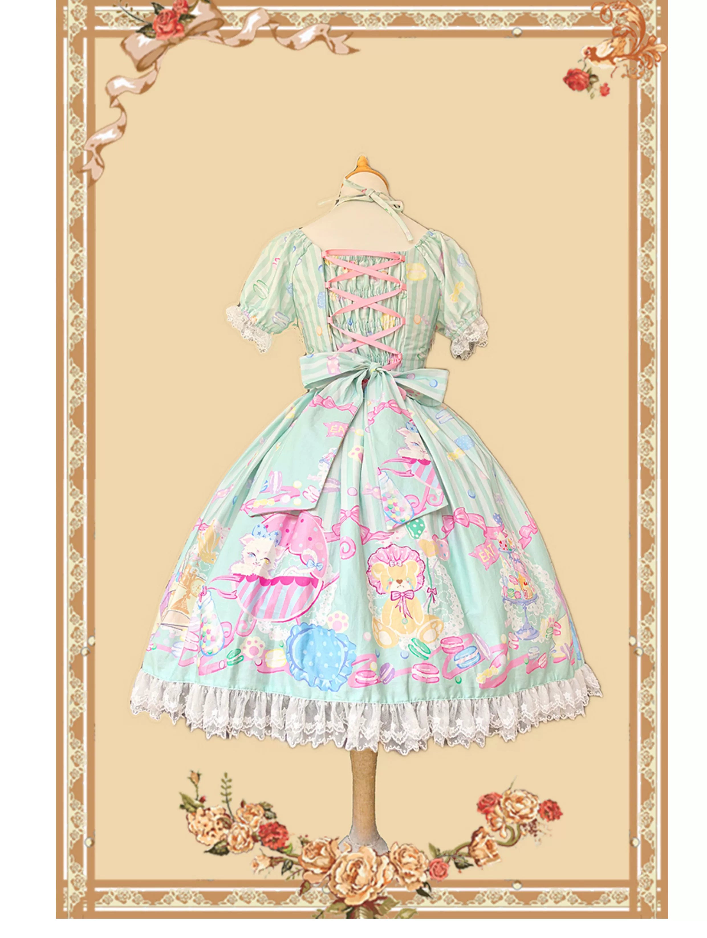 Macaron Dolly House - Sweet Lolita OP Printed Dress, Side Zipper and Accessories - image 8