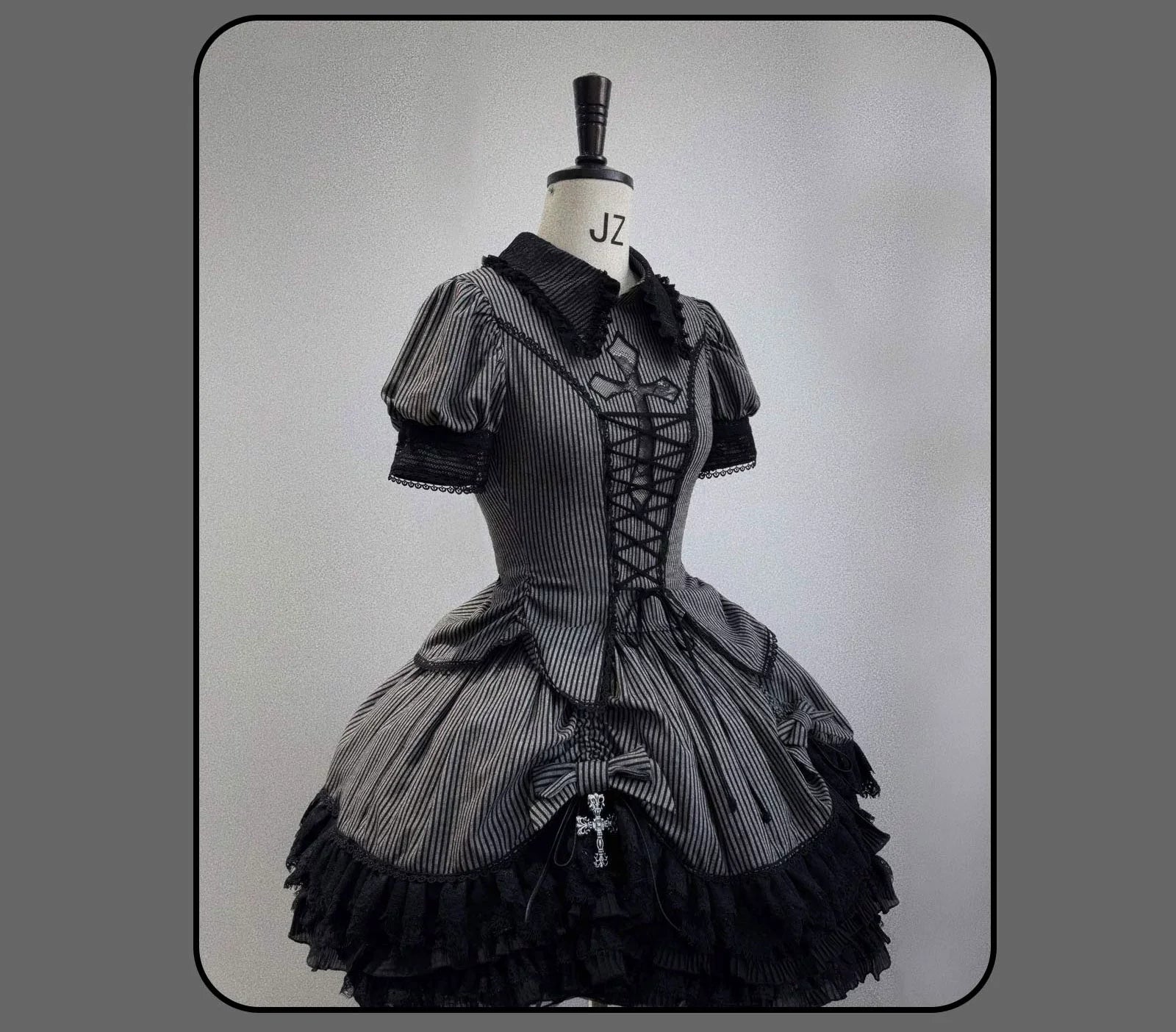 Striped Cross - Gothic Coordinated Lolita Set, Adjustable Blouse & Skirt - image 21