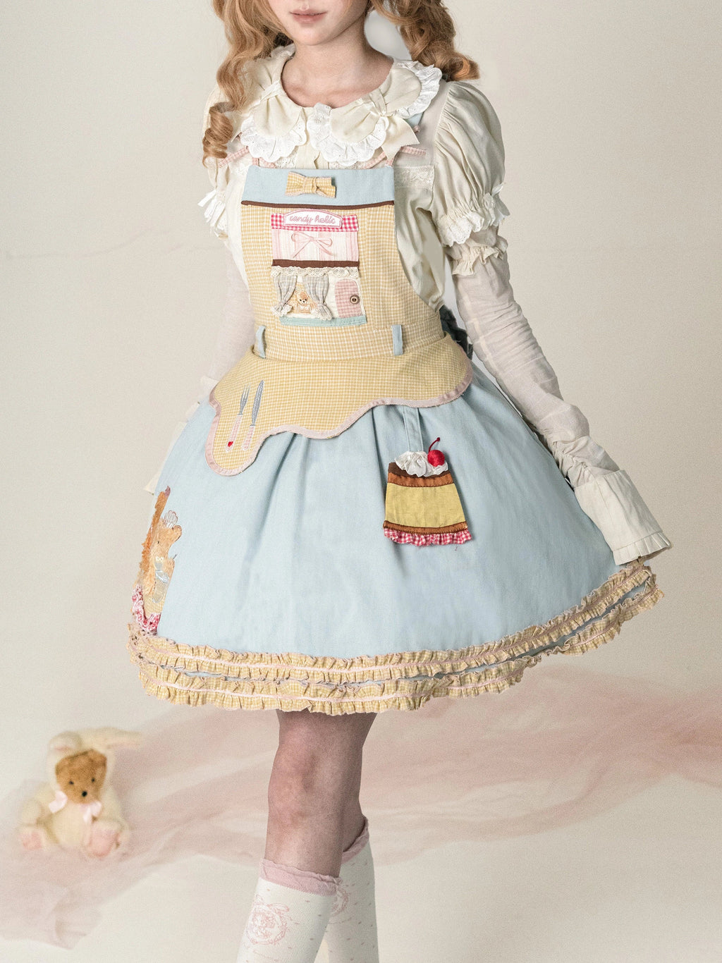 Teddy Bear Bakery Embroidered Cake Applique Sweet Lolita Suspender Skirt Set - image 4