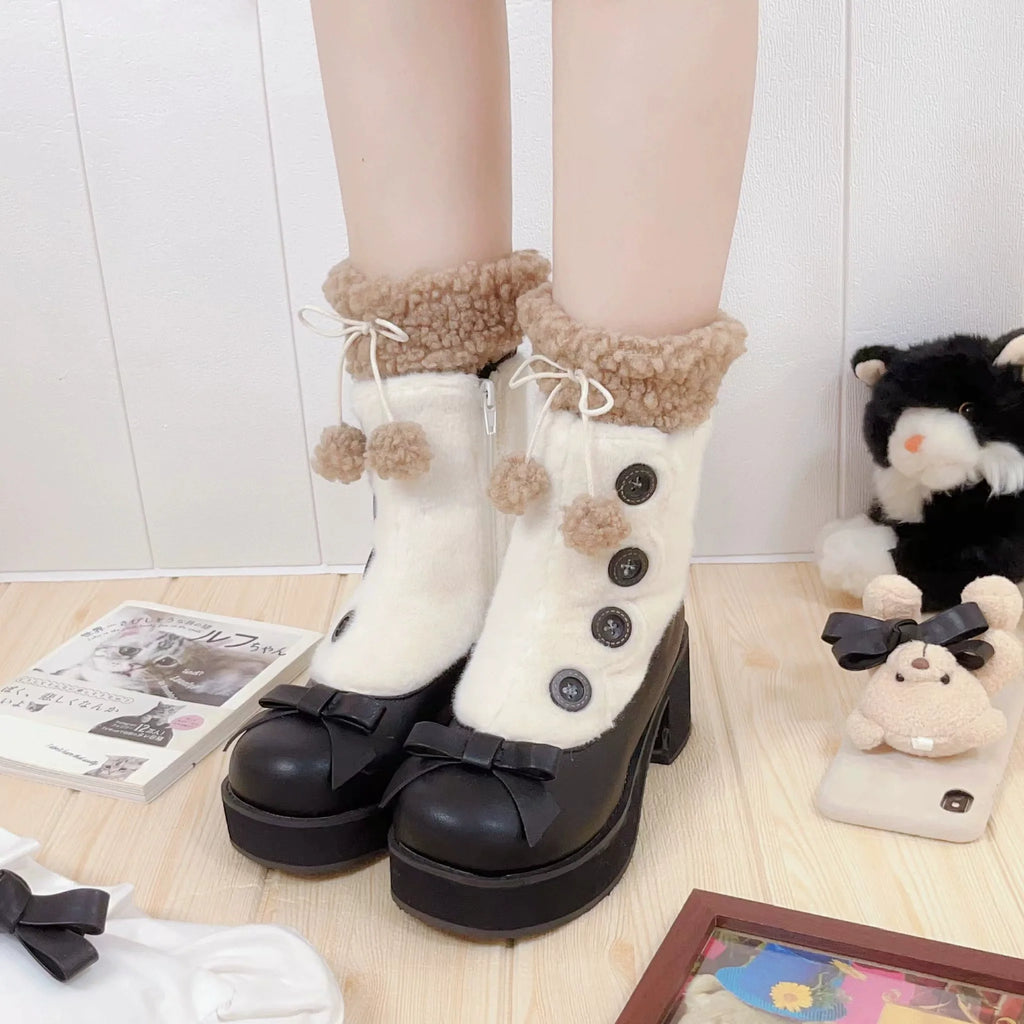 Winter Lolita Boots Fur Mary Jane Lolita Low Heel Shoes - image 82