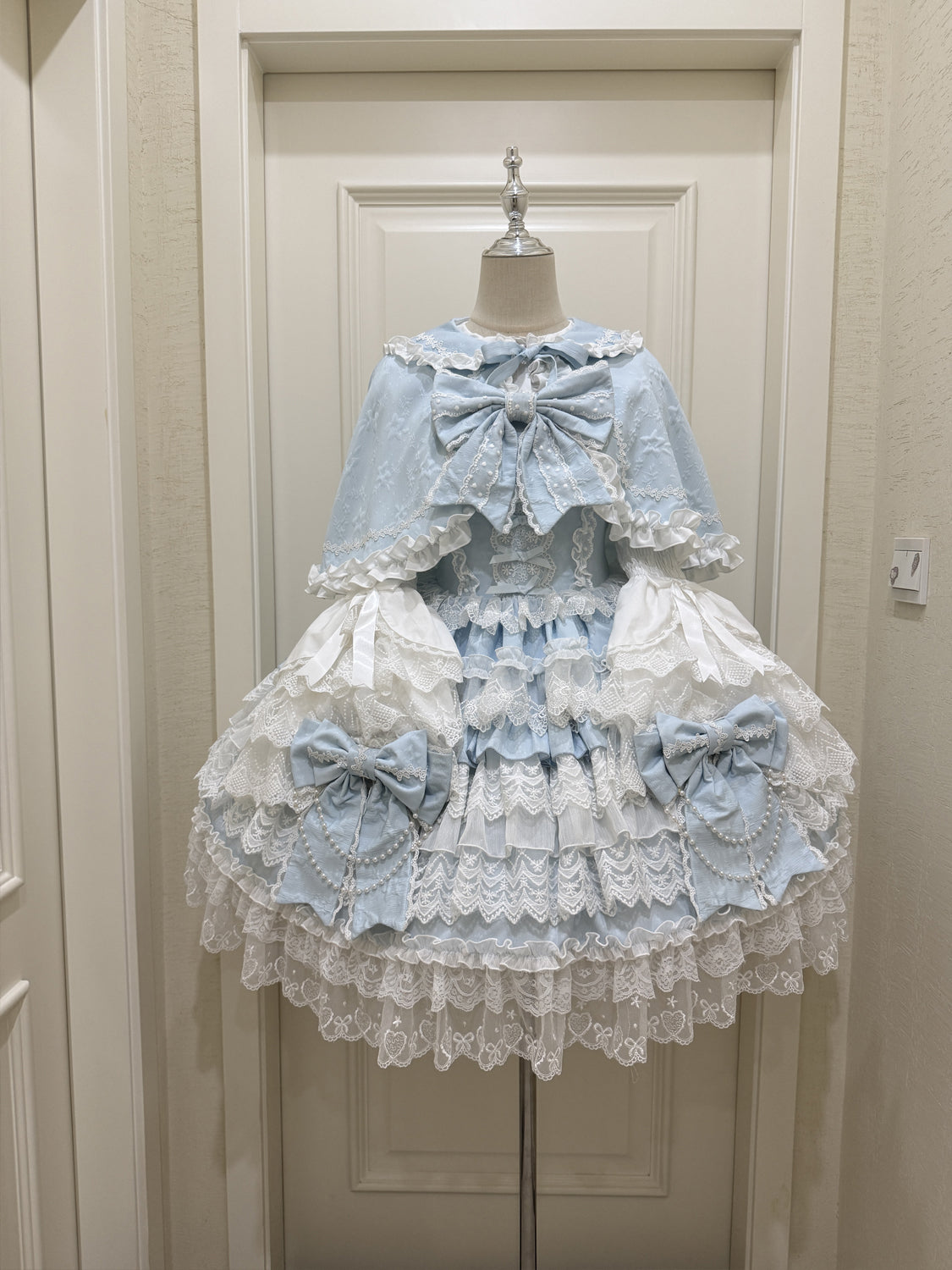 Cross Heart Knot - Sweet Lolita JSK Suit Tiered Ruffles Dress with Lace Blouse - image 19
