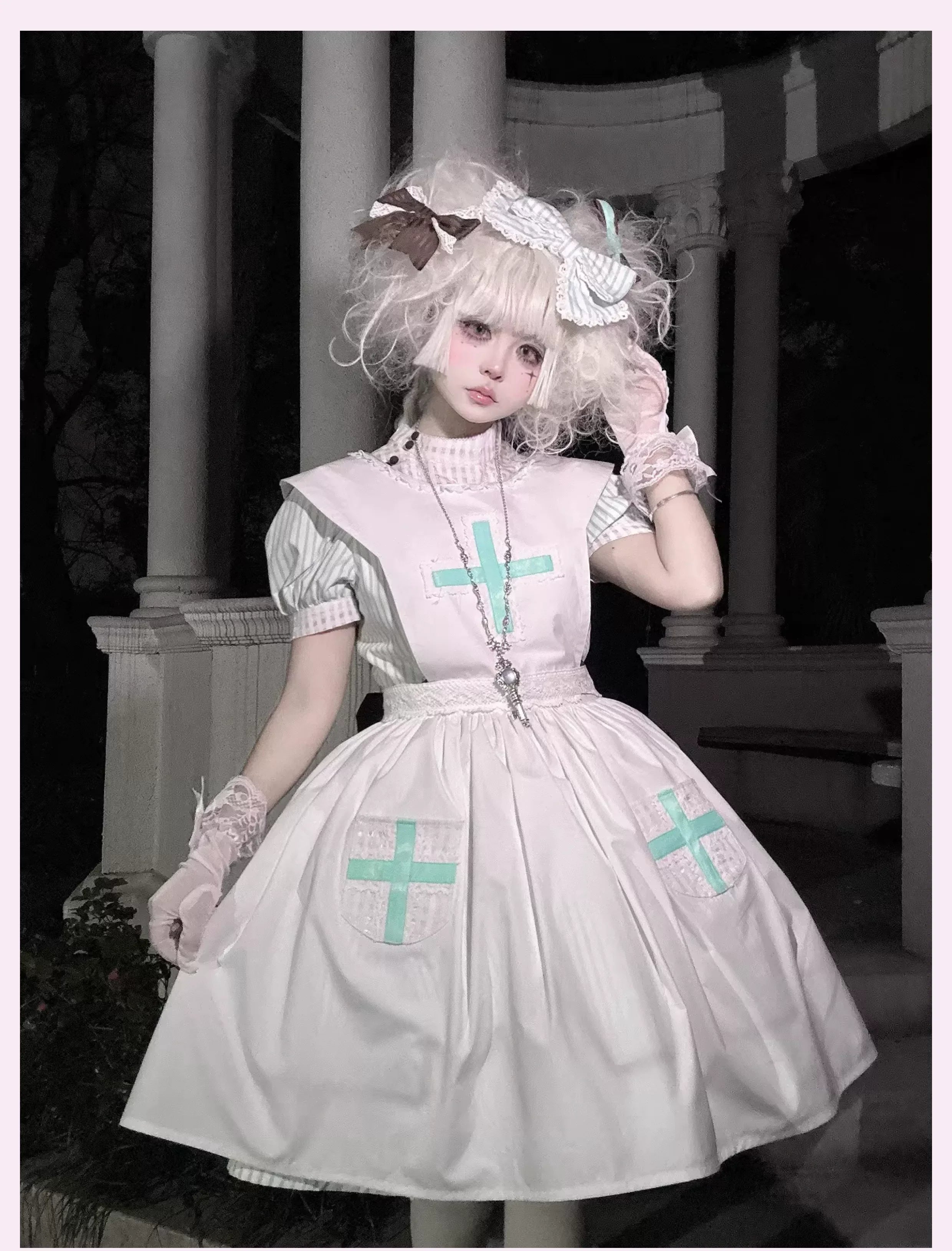 Mint Prescription - Old School Lolita Striped OP Dress, Electrocardiogram Trace and Accessories - image 21