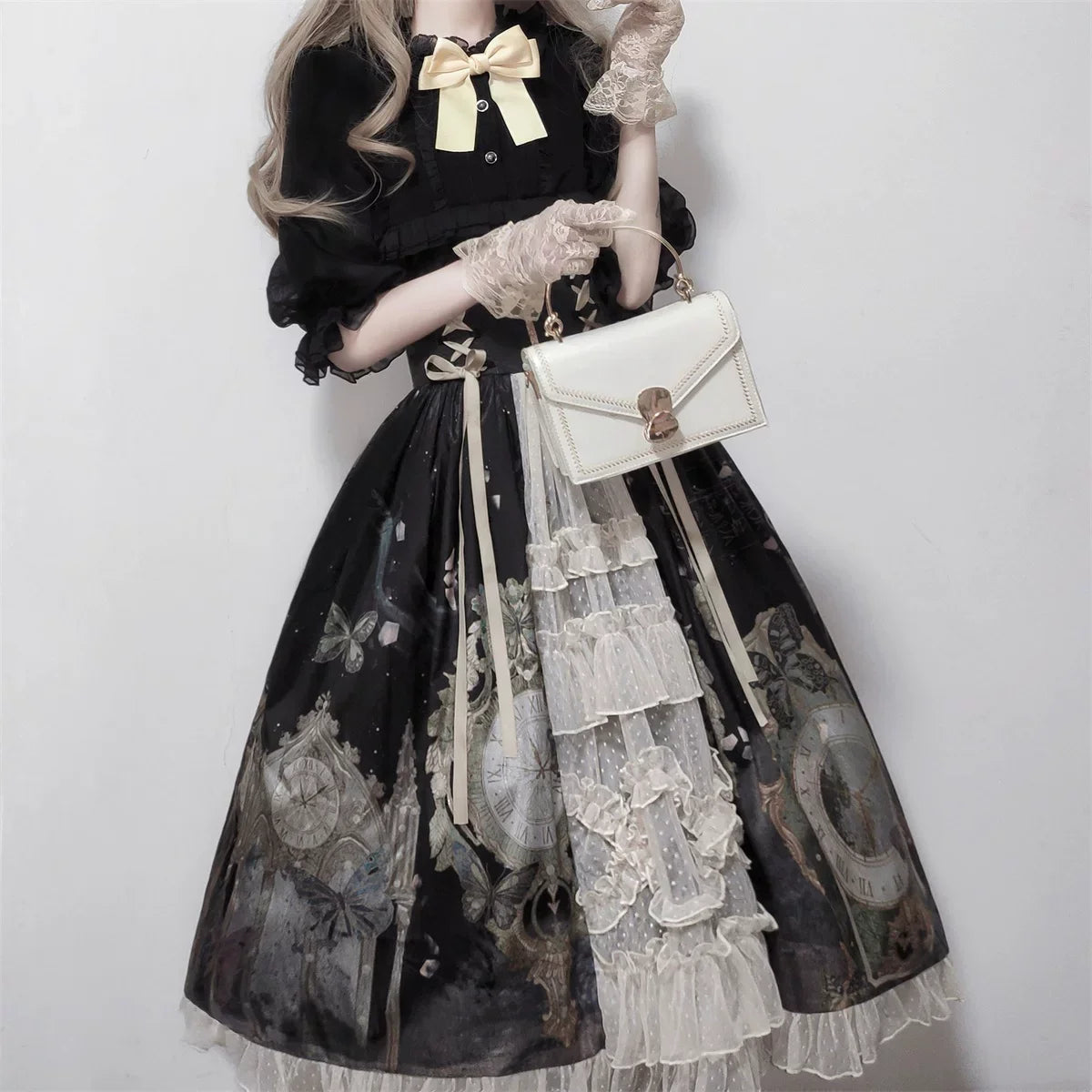 Clock Butterfly - Gothic Lolita Printed Blouse and Corset Skirt Set - image 22