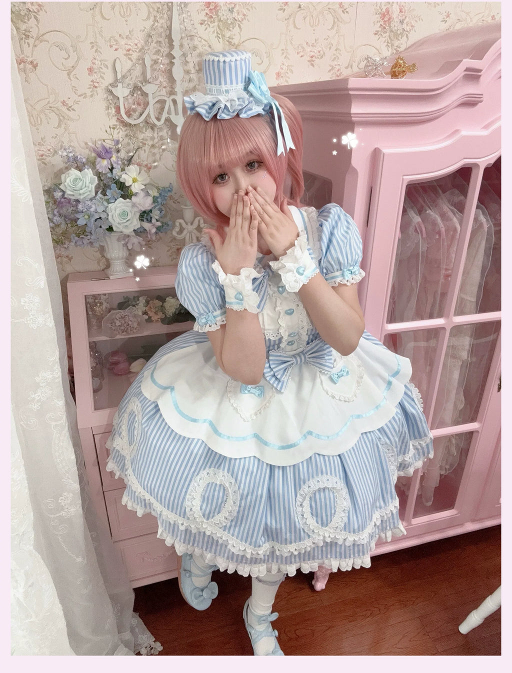 Candy Shop Manager - Old School Lolita Striped OP Dress, Detachable Apron - image 39