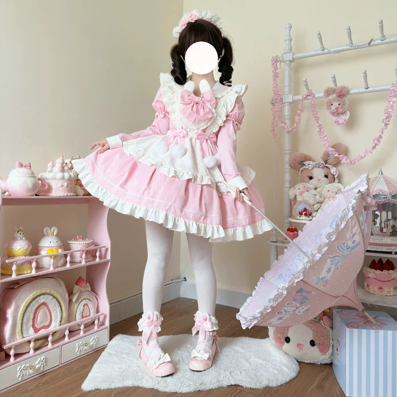 Sweet Bunny Pom-pom - Maid Lolita Bunny Ear Collar OP Dress, Detachable Apron and Accessories - image 2