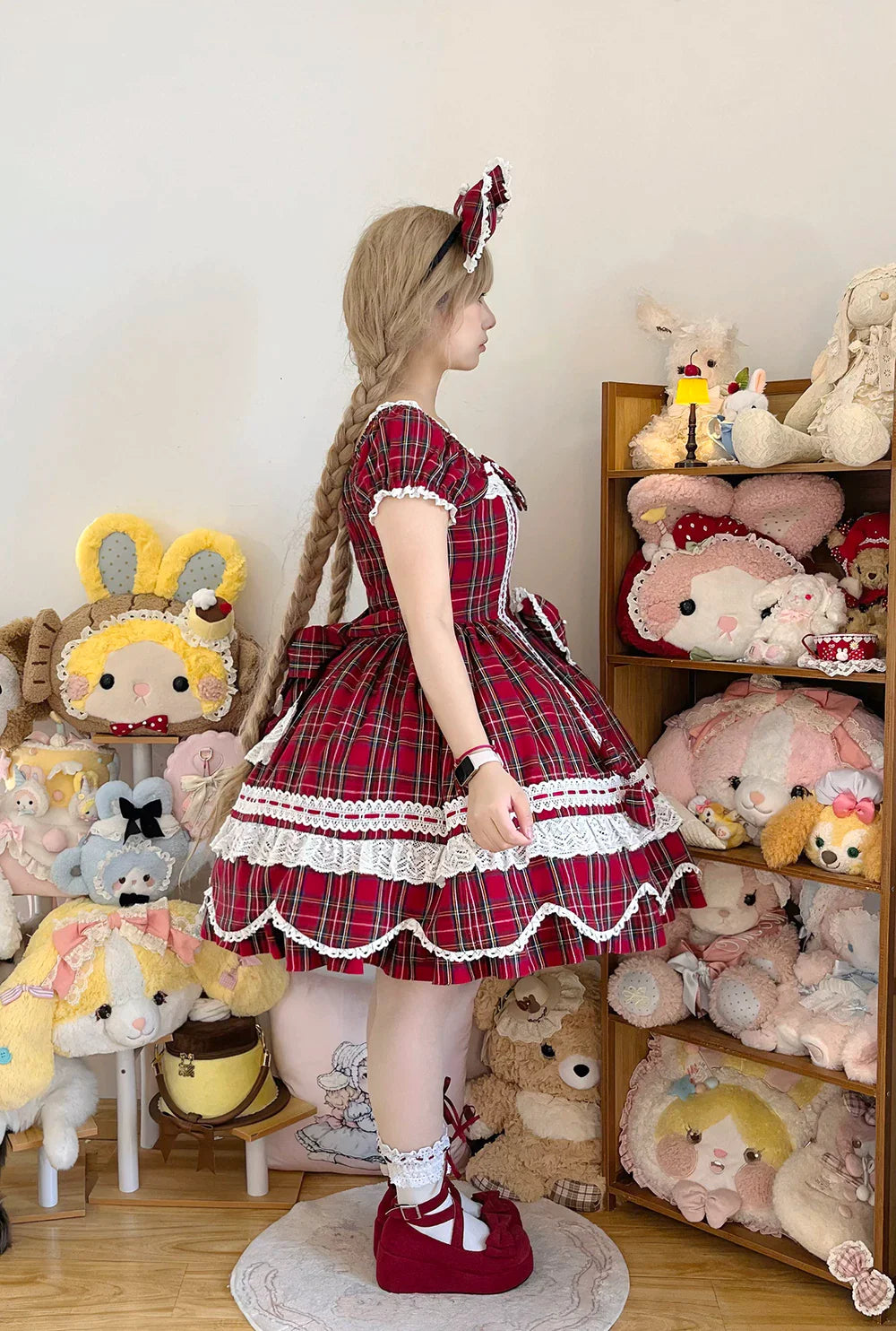 Plaid Petal Bunny - Old School Lolita Plaid OP Dress, Petal-shaped Hem - image 16