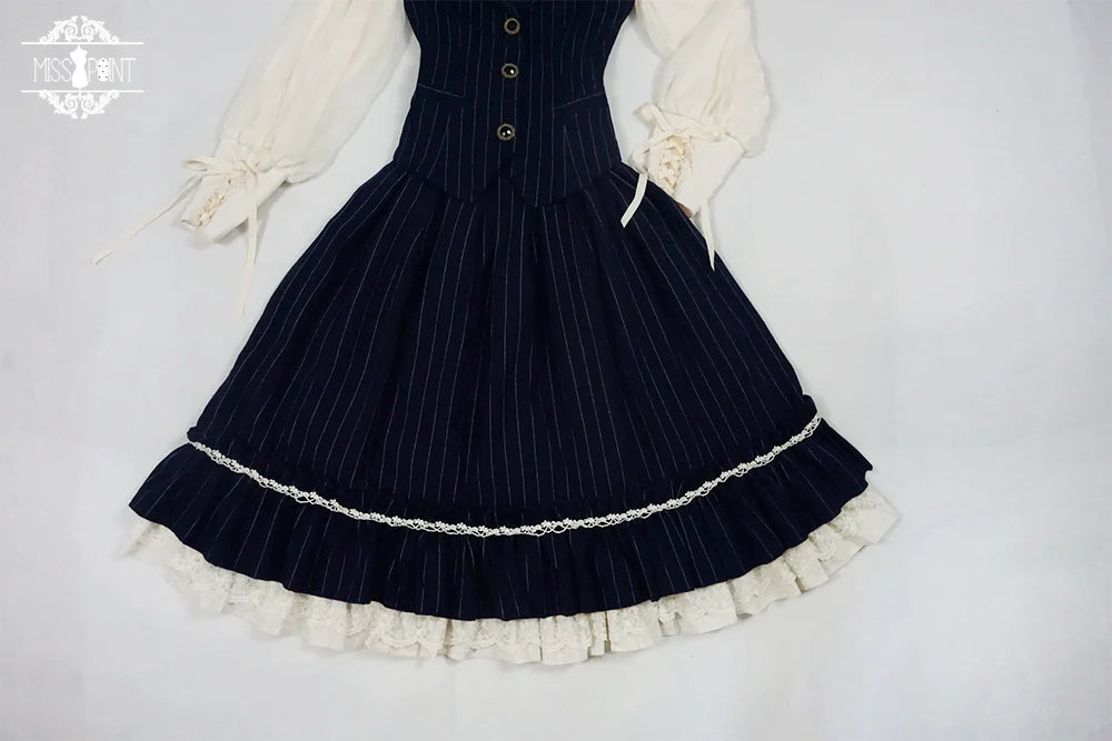 Rose Doll - Elegant Lolita Striped Fishbone Skirt - image 83