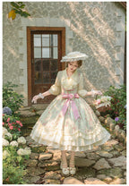 Wind Swept Roses - Classic Lolita Rose Printed Dress Set, Petal Hem - image 18