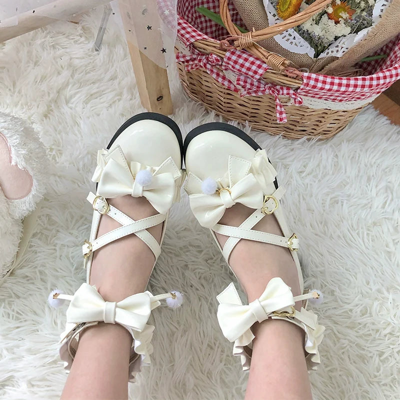 Fairy Godmothe - Preppy Style Flat Shoes Mid Heel Round Toe Lolita Shoes - image 1