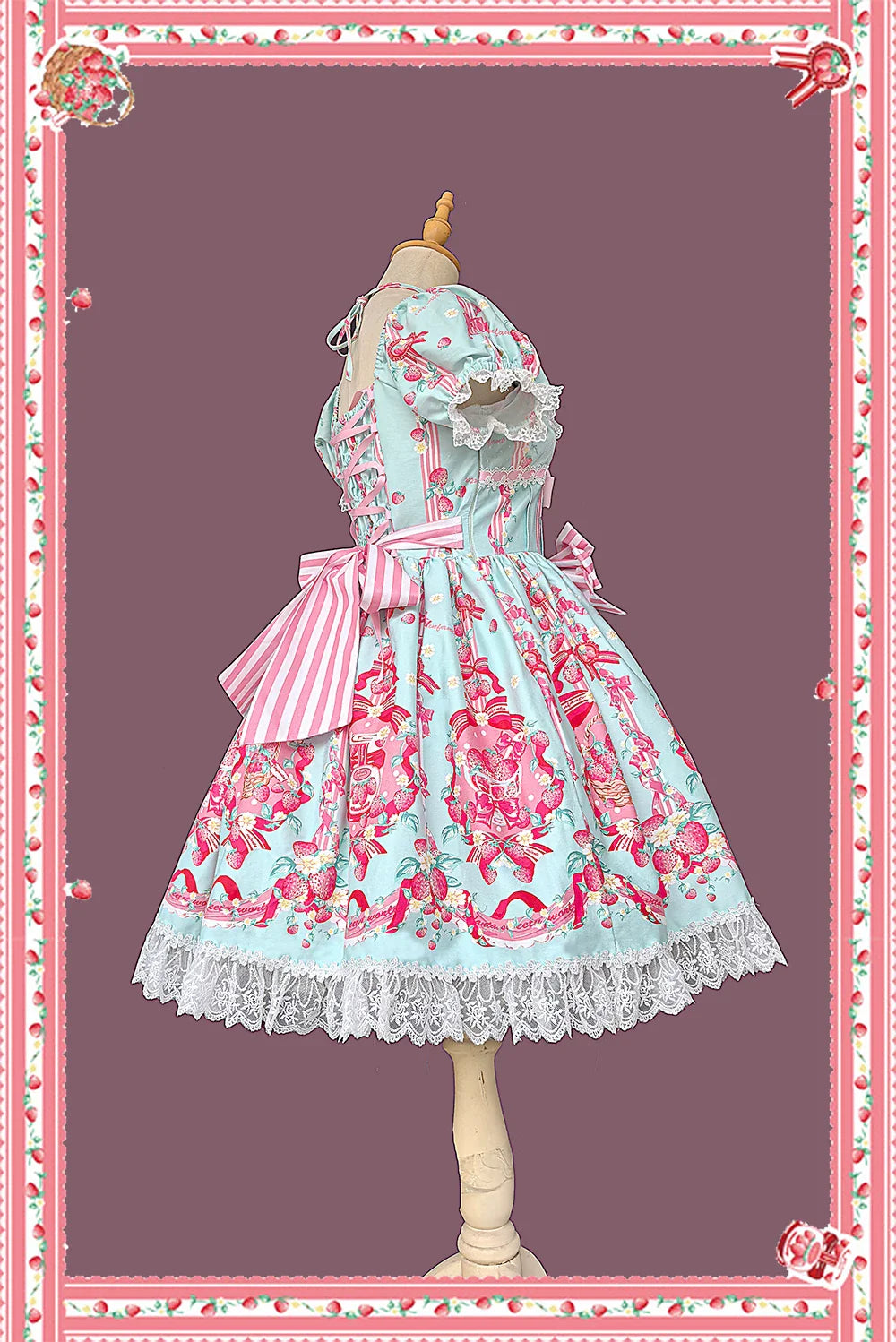 Strawberry Chef - Printed Old School Lolita OP and Accessories - image 6