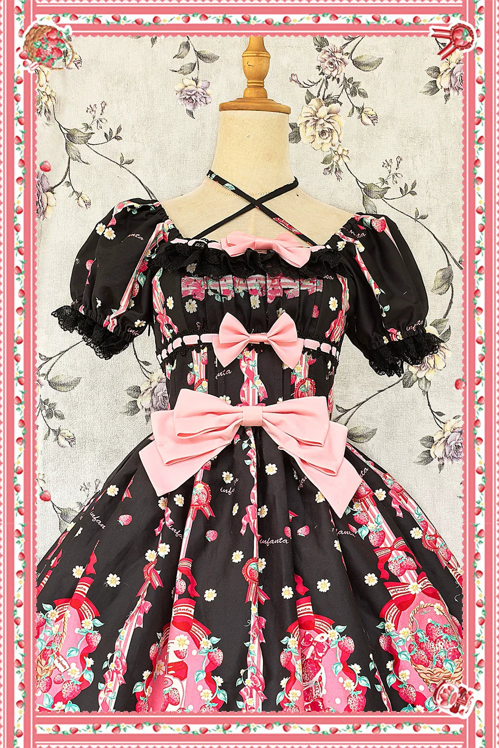 Strawberry Chef - Printed Old School Lolita OP and Accessories - image 16