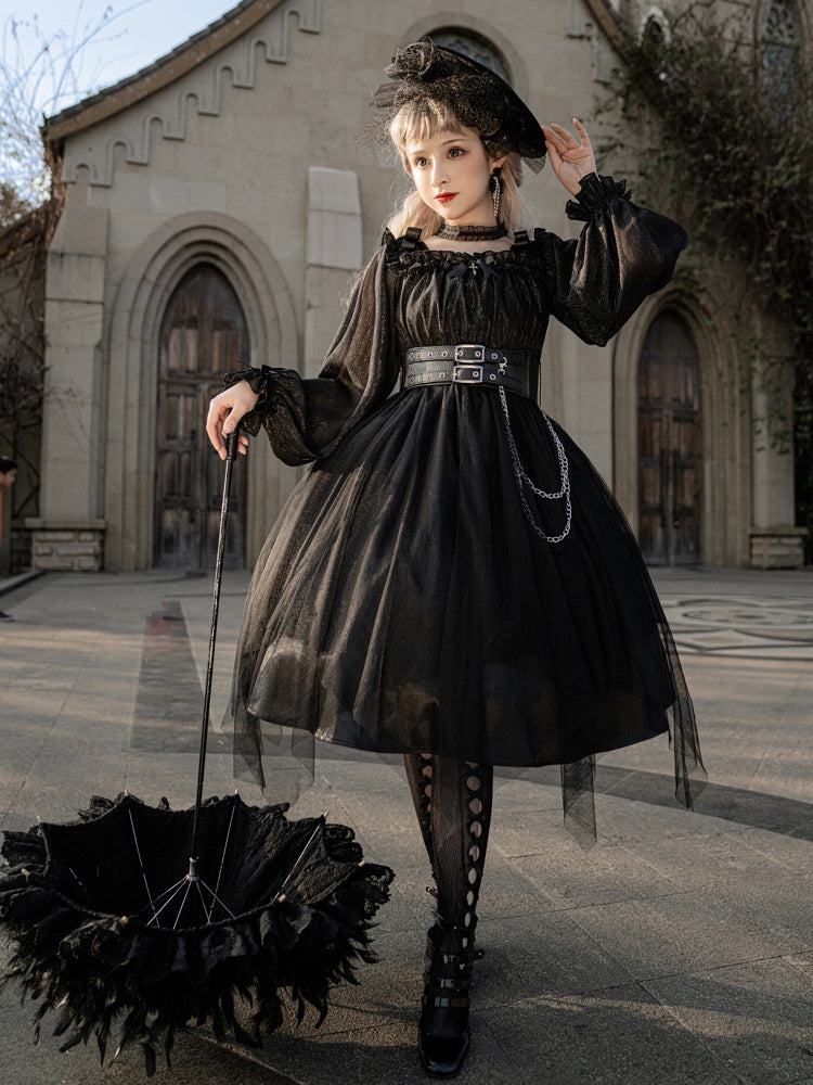 Gothic Lolita High Waist Black Dress - image 1