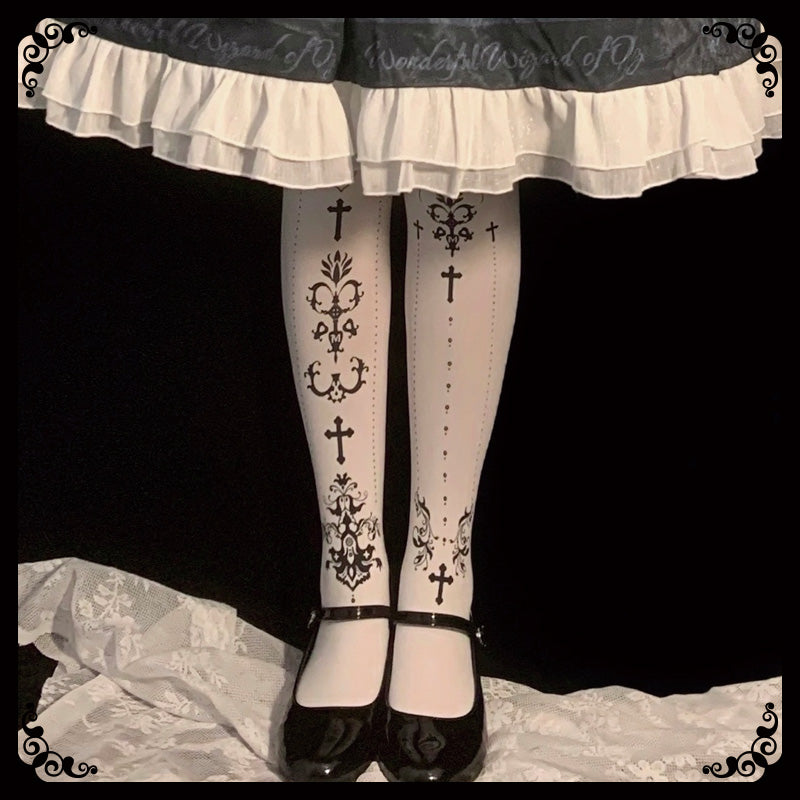 Elegant Lolita Gold Foil Printed Tights - image 13