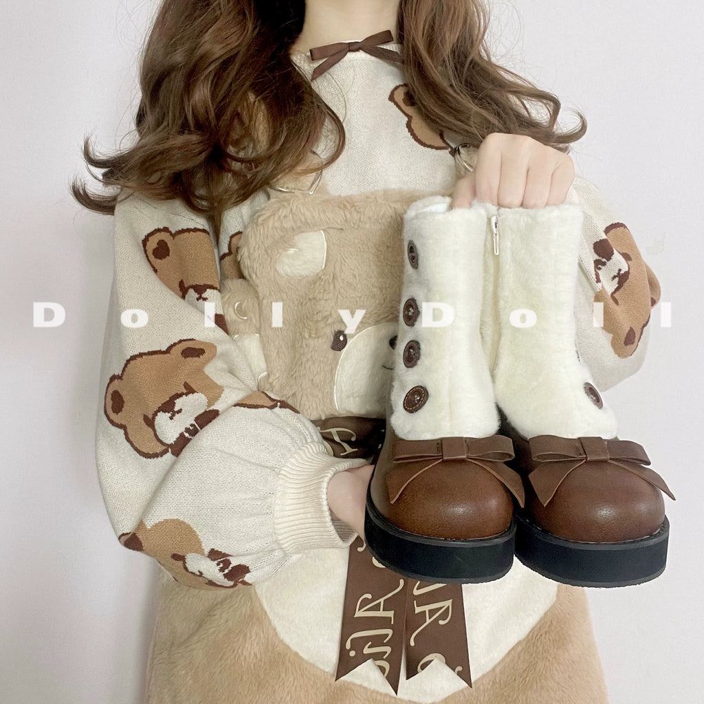 Winter Lolita Boots Fur Mary Jane Lolita Low Heel Shoes - image 46