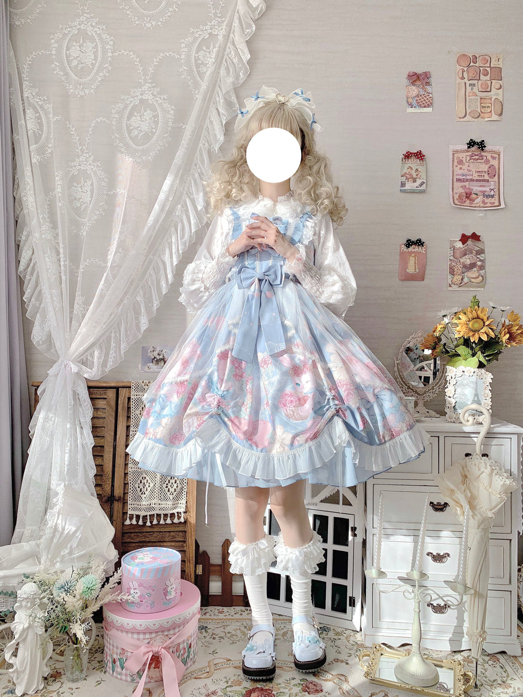 Sweet Lolita Summer JSK Dress, Wreath Bunny Printed - image 2
