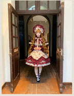 Burgundy Rose - Floral Printed Old School Lolita JSK, Elegant Cape and Accessories - image 5