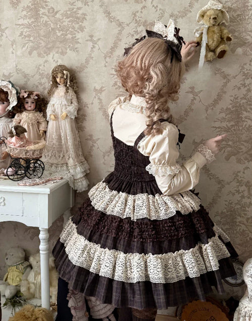 Coco Grace - Plaid Kawaii Lolita JSK Dress, Layered Ruffle & Bow and Accessories - image 2