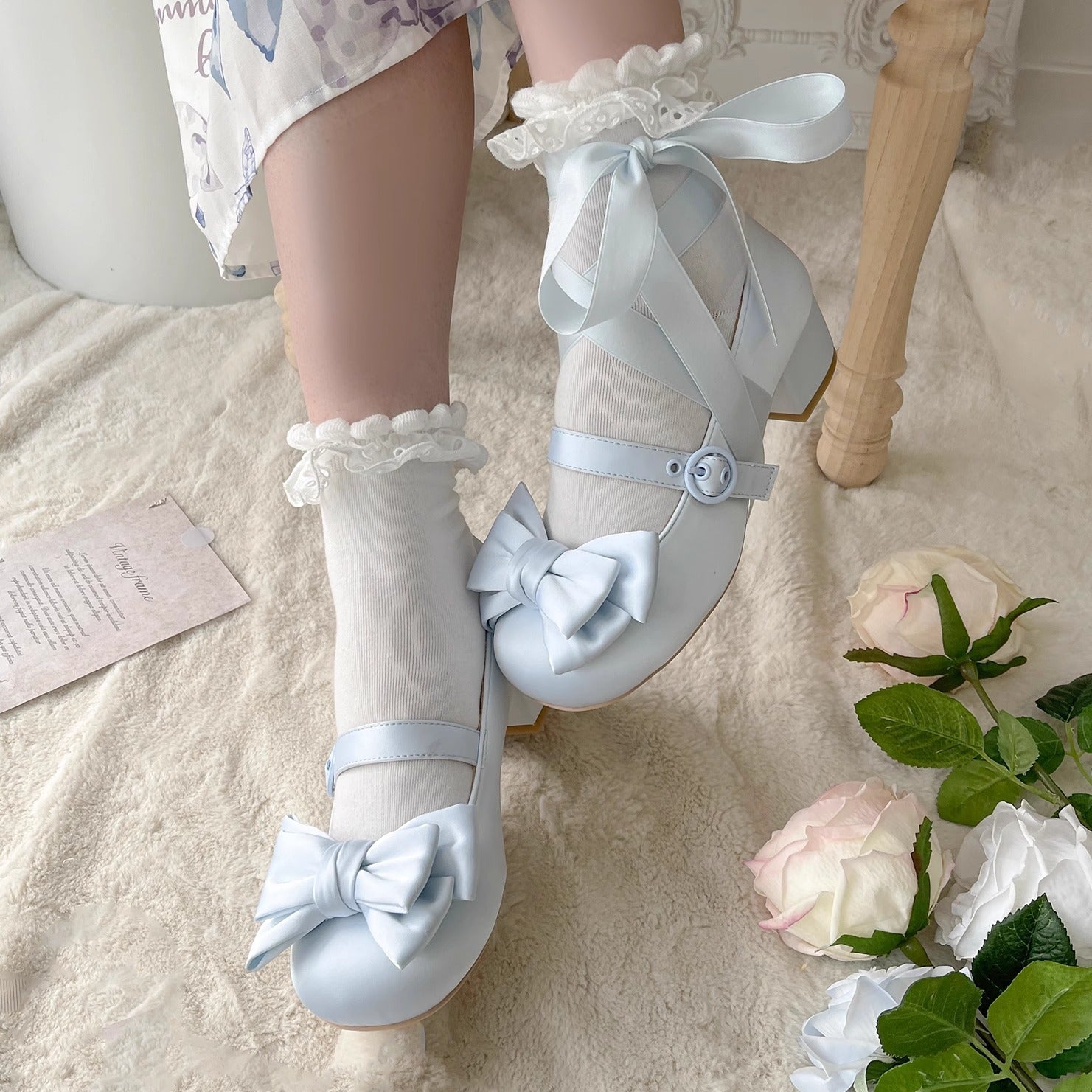 Sissi Satin Bow Sweet Lolita Low Heels - image 2