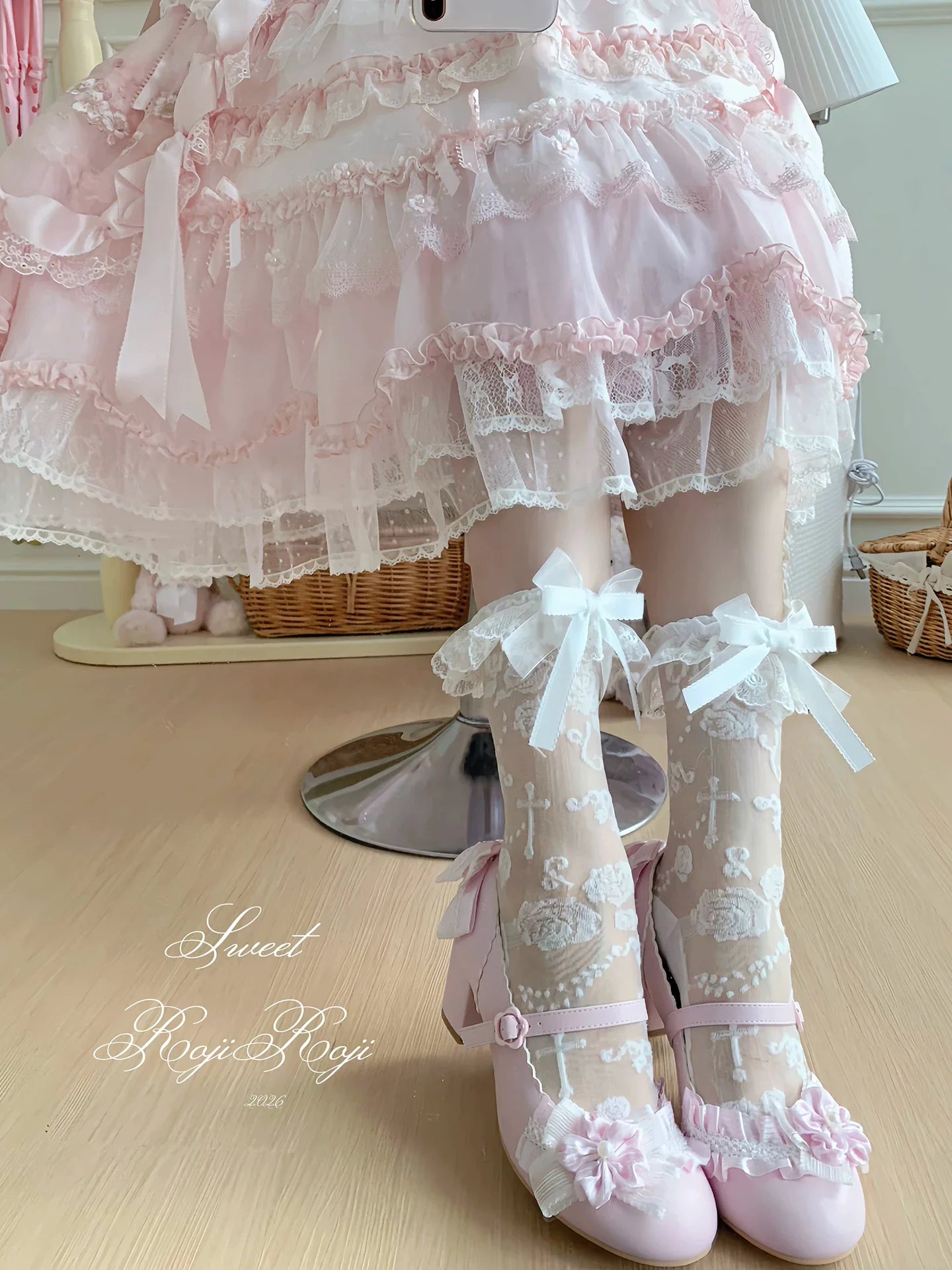 Summer Sweet Lolita Rose Jacquard Bow Socks - image 2
