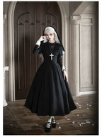 Nihil - Gothic Nun Lolita OP Dress, Irregular Hem Cape and Accessories - image 5