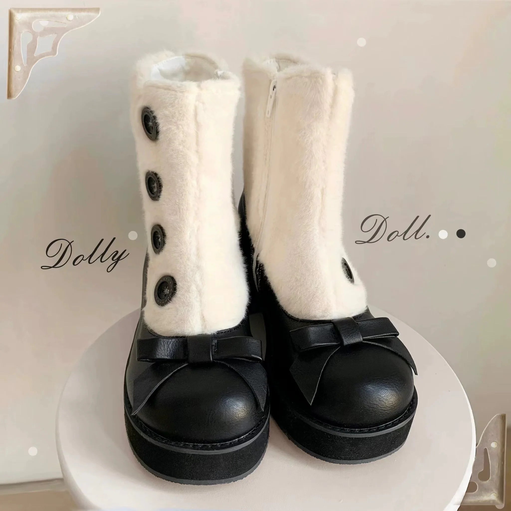 Winter Lolita Boots Fur Mary Jane Lolita Low Heel Shoes - image 88