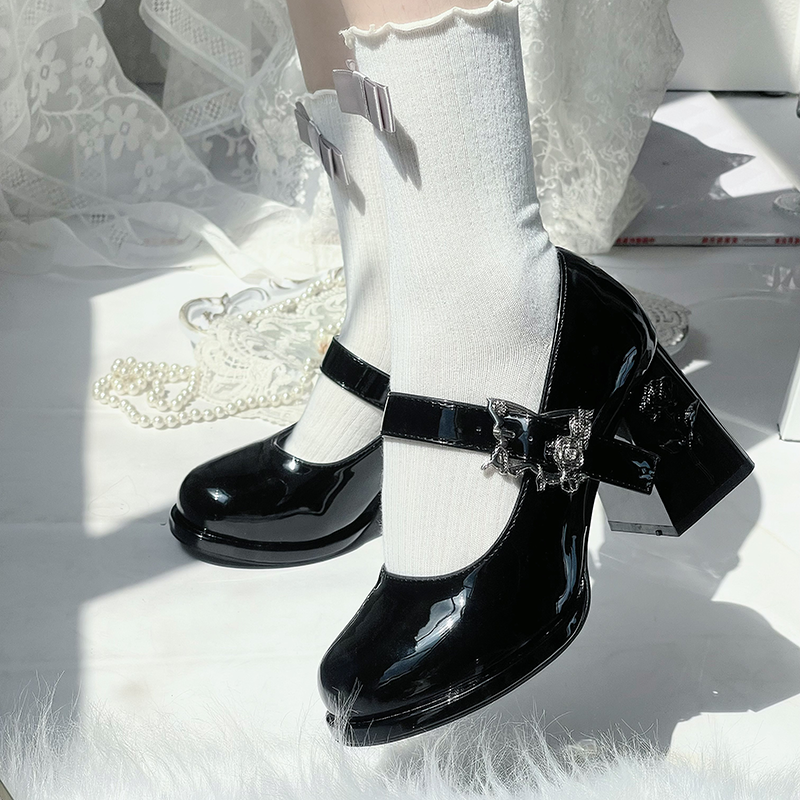 Wanxiang Cycle - Elegant Lolita Heels with Embossed Rose - image 3