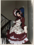 Burgundy Rose - Floral Printed Old School Lolita JSK, Elegant Cape and Accessories - image 7