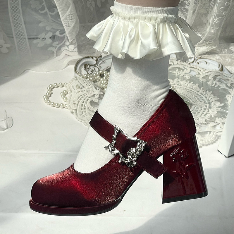 Wanxiang Cycle - Elegant Lolita Heels with Embossed Rose - image 11