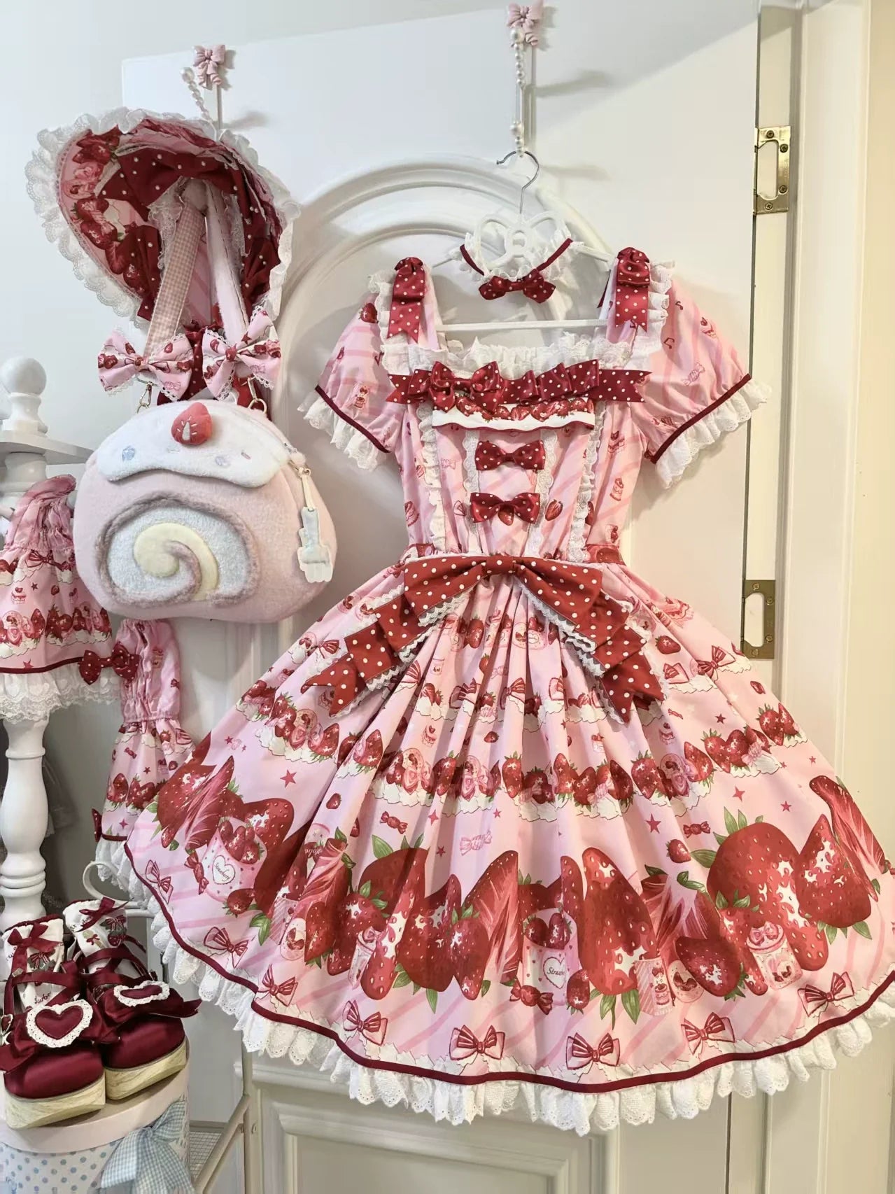 Strawberry Box - Sweet Lolita OP Dress, Strawberry Print - image 10