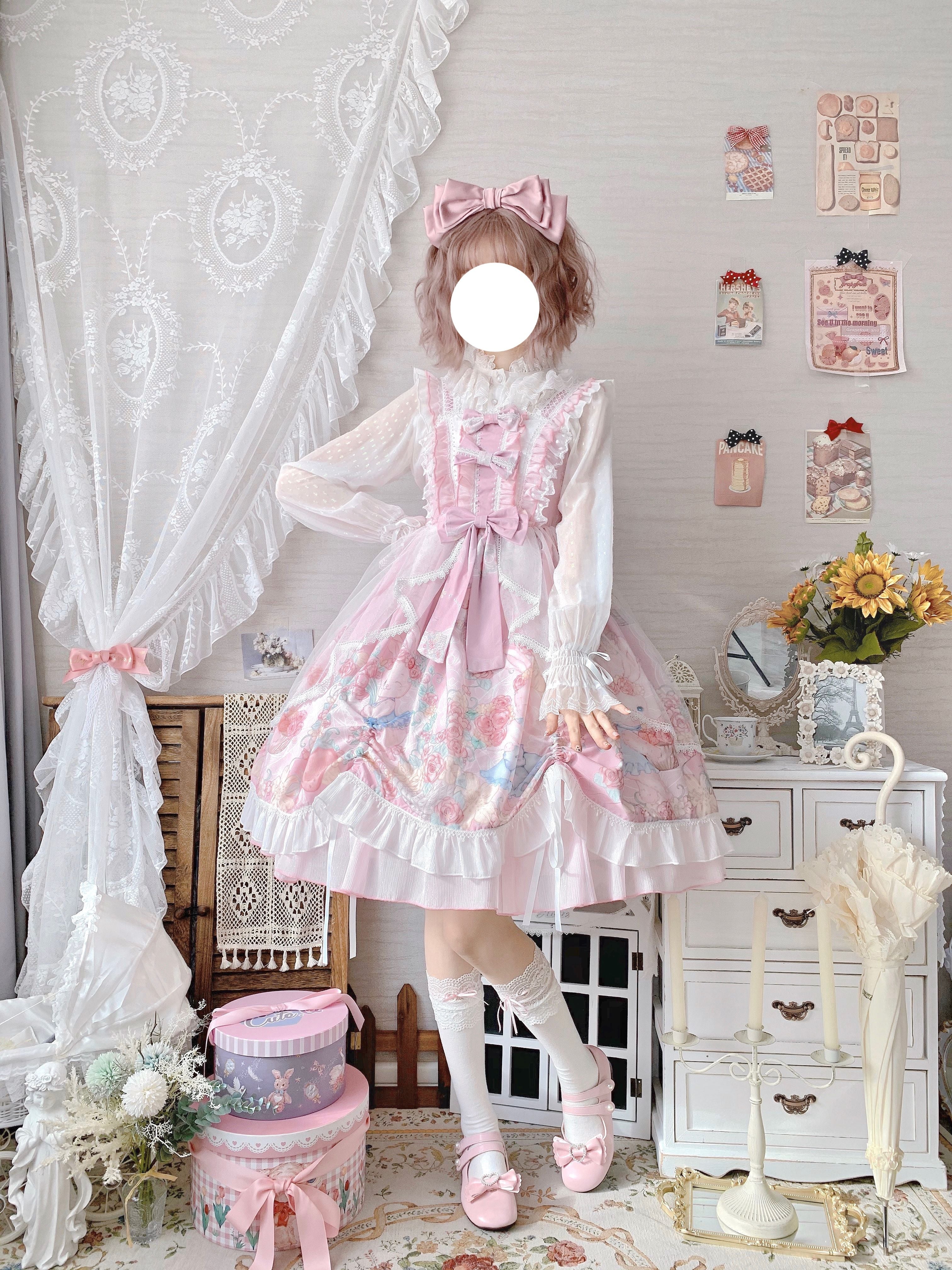 Sweet Lolita Summer JSK Dress, Wreath Bunny Printed - image 1