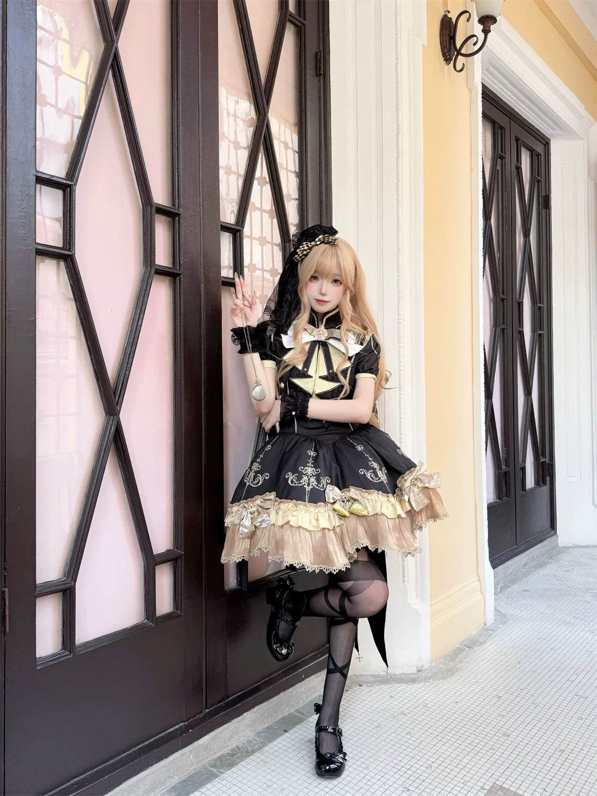 Glitter Oath - Military Lolita OP Dress with Detachable Split Tail Cloak - image 12