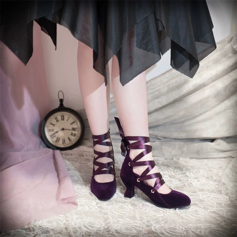 Forbidden Dance Velvet Lolita Shoes with Lace-Up Straps - image 5